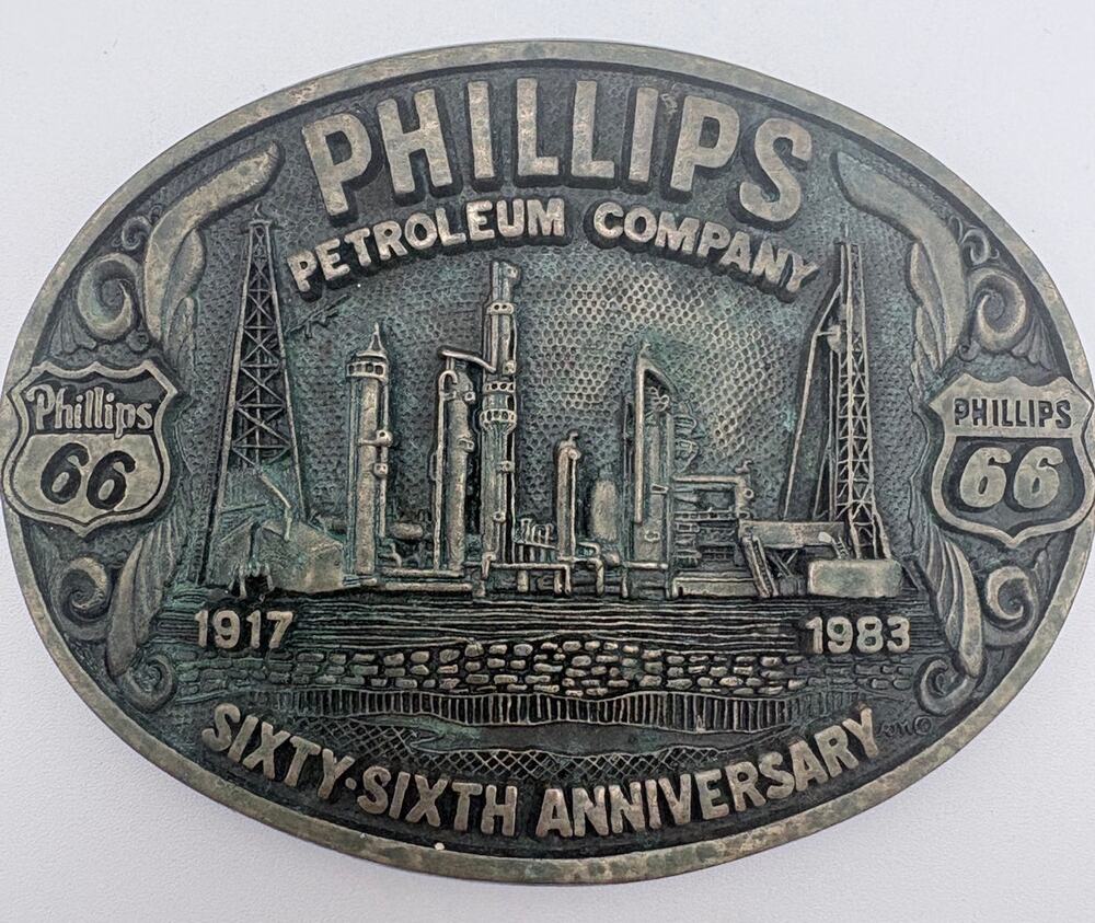 Phillips 66 66th Anniversary Commemorative Brass Belt Buckle